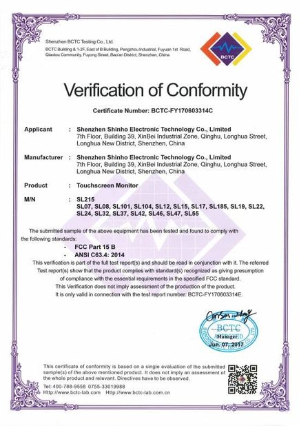 Chine Shenzhen Shinho Electronic Technology Co., Limited certifications