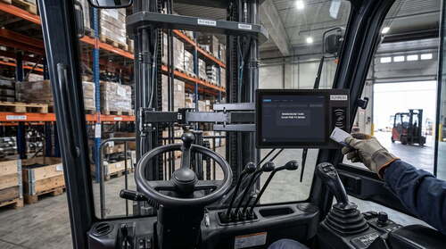 Dernières solutions de l'entreprise Des ordinateurs montés sur un véhicule transforment des chariots élévateurs en terminaux d'entrepôt connectés