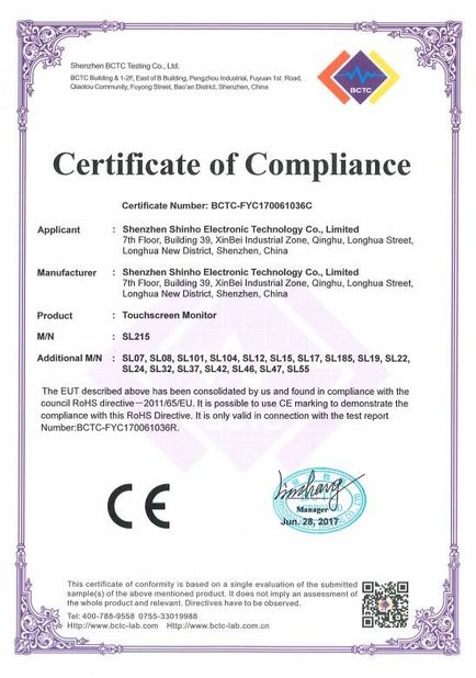 Chine Shenzhen Shinho Electronic Technology Co., Limited certifications
